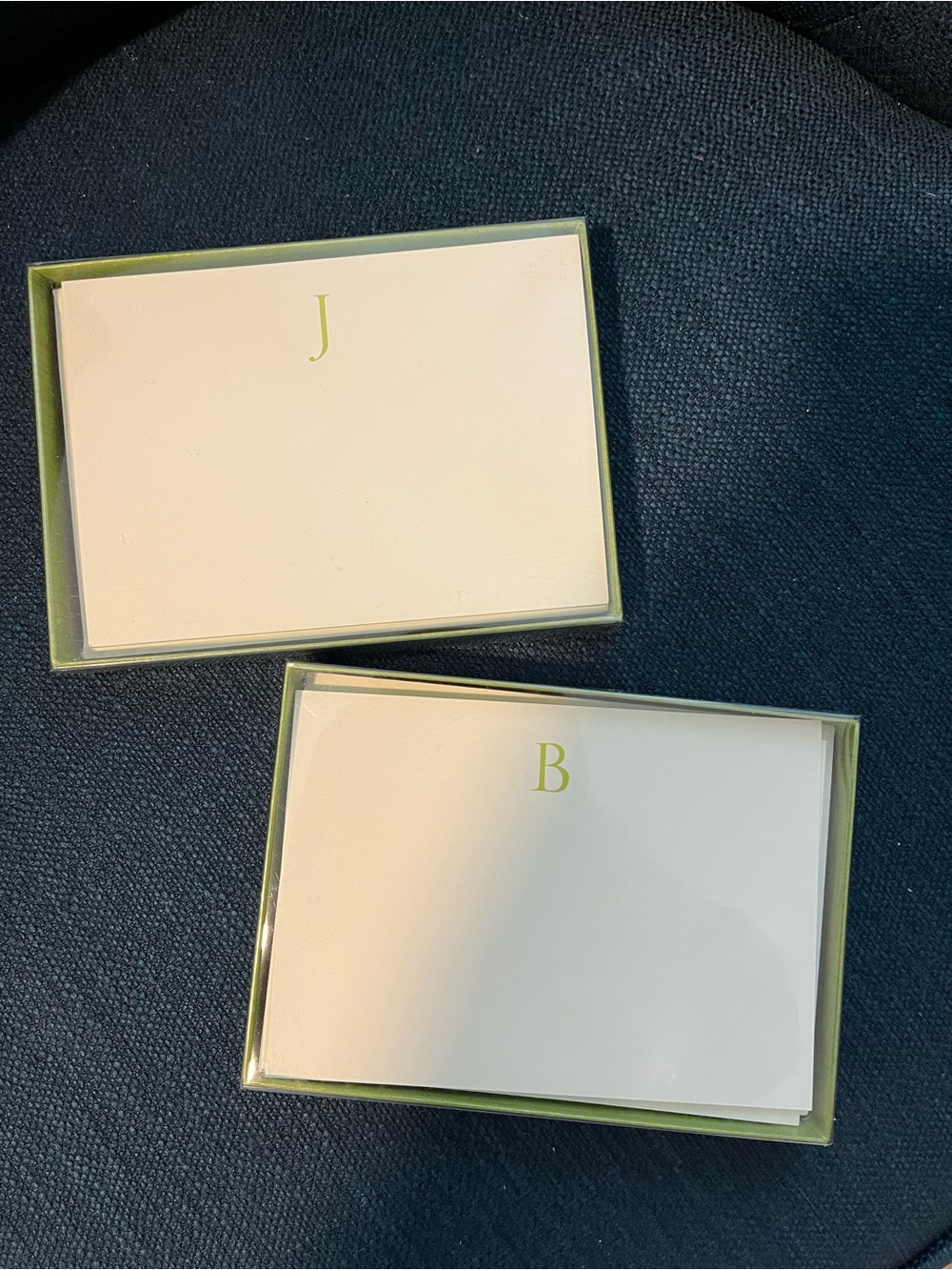 Monogrammed Note Cards Set - Letters J & B in Lime Green